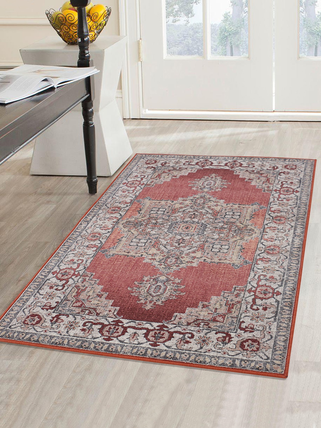 

RUGSMITH Burgundy & Beige Printed Anti-Skid Carpet