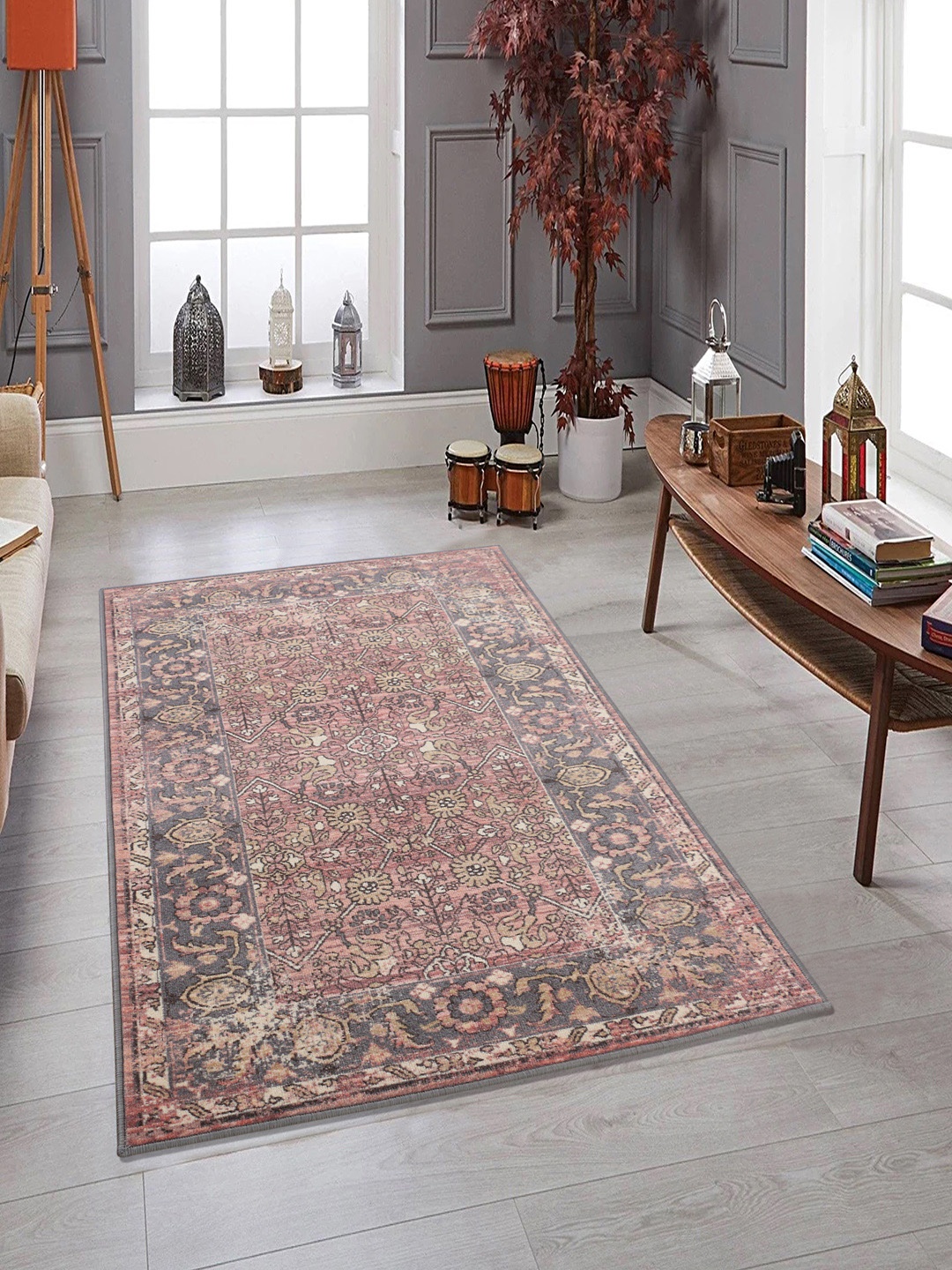 

RUGSMITH Pink & Black Printed Anti-Skid Carpet