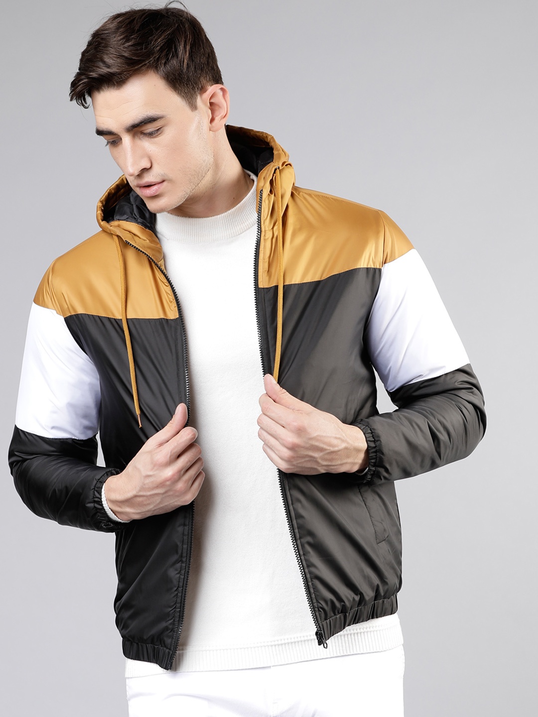 

HIGHLANDER Men Mustard Colourblocked Padded Jacket