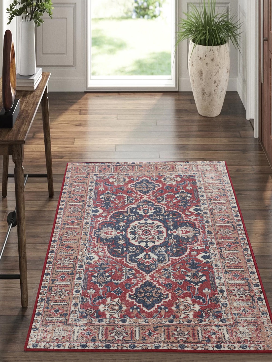 

RUGSMITH Maroon & Beige Printed Anti-Skid Carpet