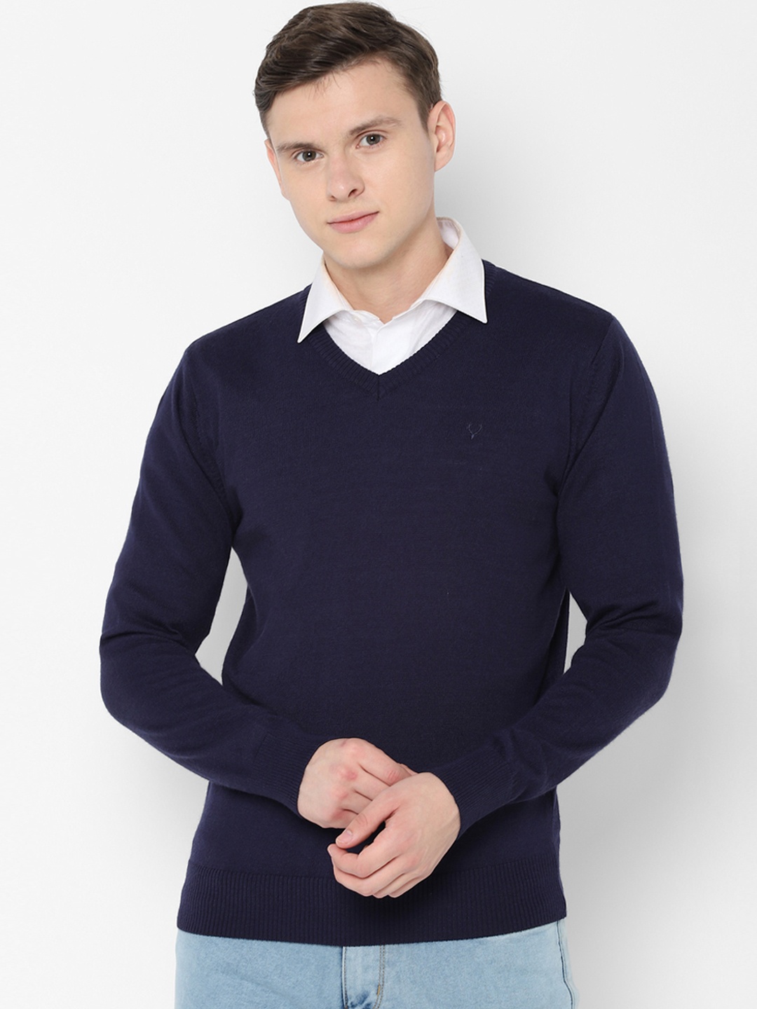 

Allen Solly Men Navy Blue Solid Sweater