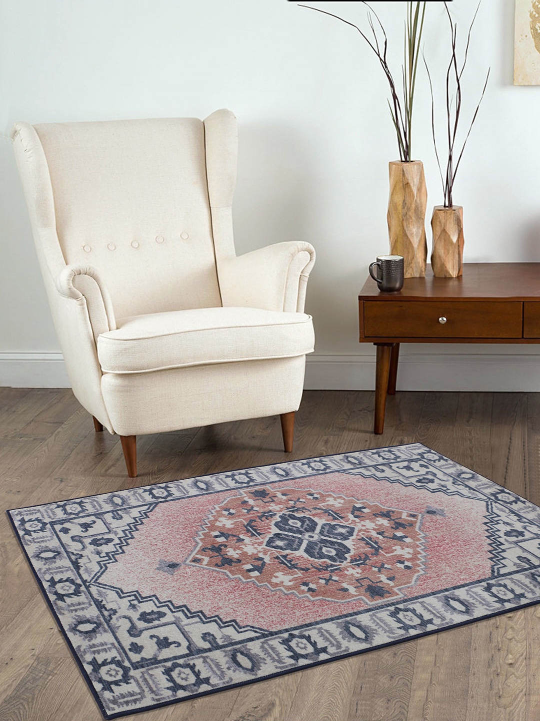 

RUGSMITH Grey & Blue Printed Anti-Skid Carpet