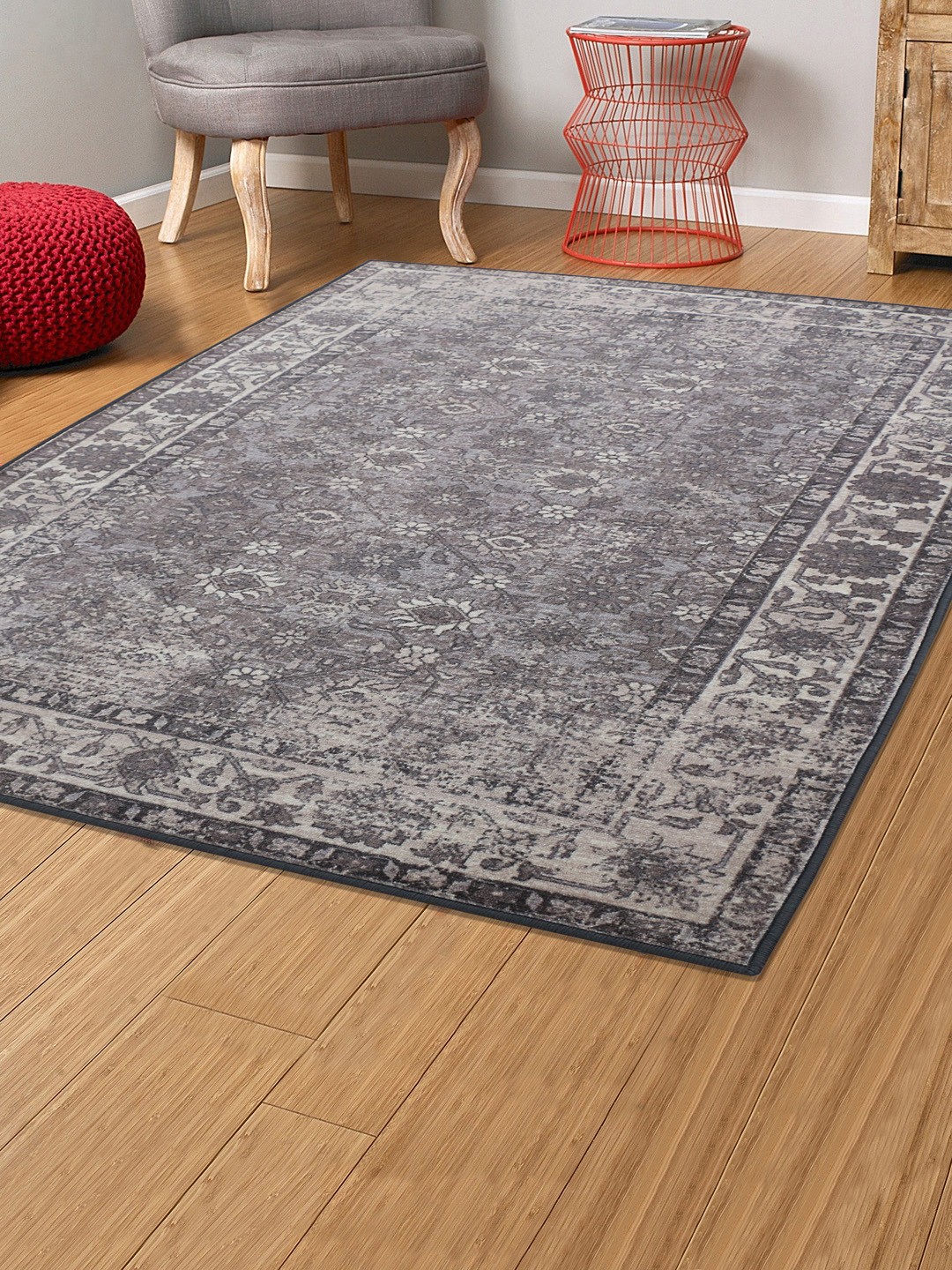 

RUGSMITH Grey & Beige Printed Anti-Skid Carpet