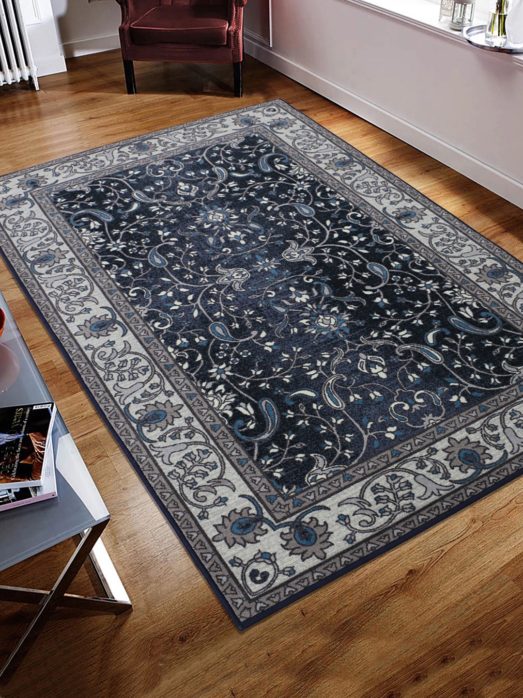

RUGSMITH Grey & Blue Printed Anti-Skid Carpet, Multi