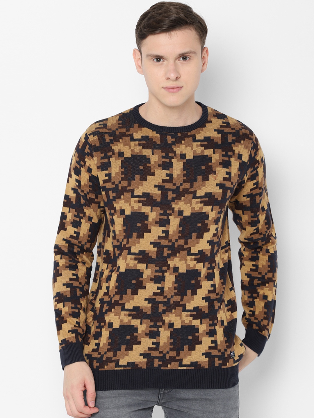 Allen Solly Sport Men Khaki Printed Sweater
