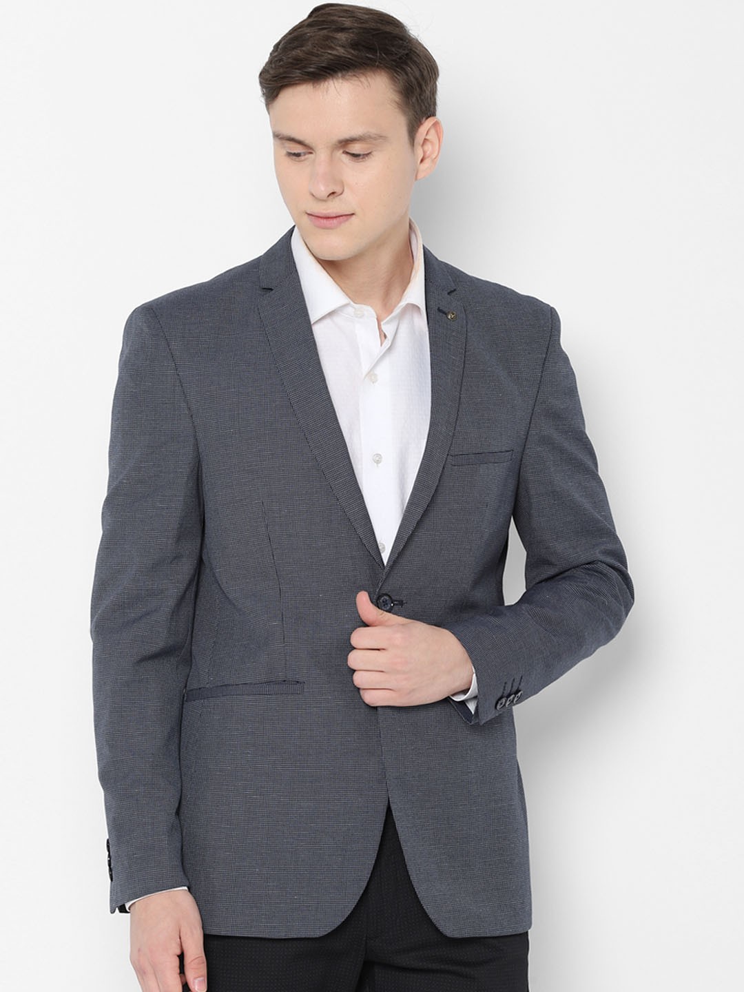 

Allen Solly Men Navy Blue Self-Design Slim-Fit Single-Breasted Blazer