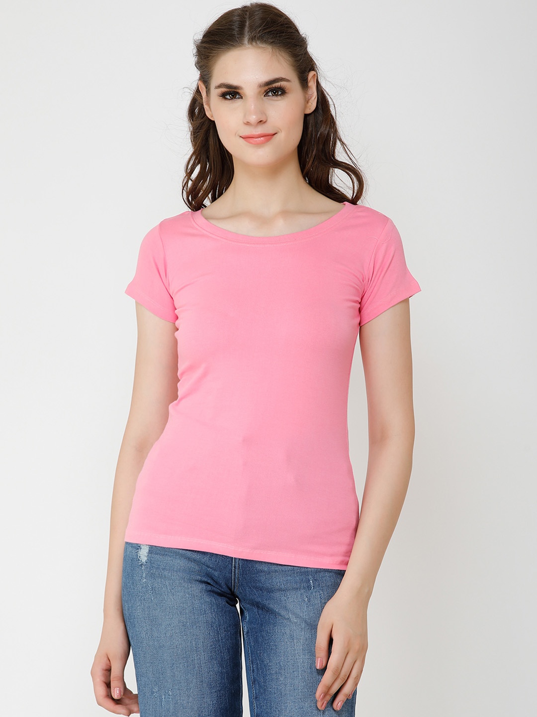 Cation Round Neck Cotton Top, Pink