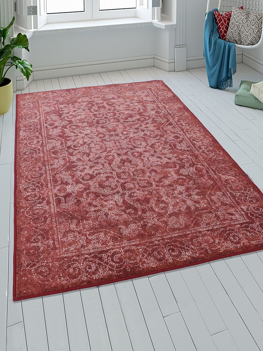 RUGSMITH Burgundy Printed Anti-Skid Carpet