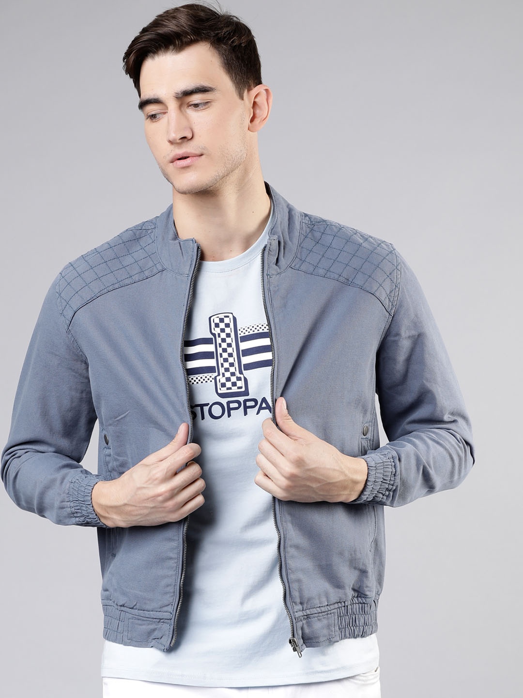 

HIGHLANDER Men Blue Solid Bomber Jacket