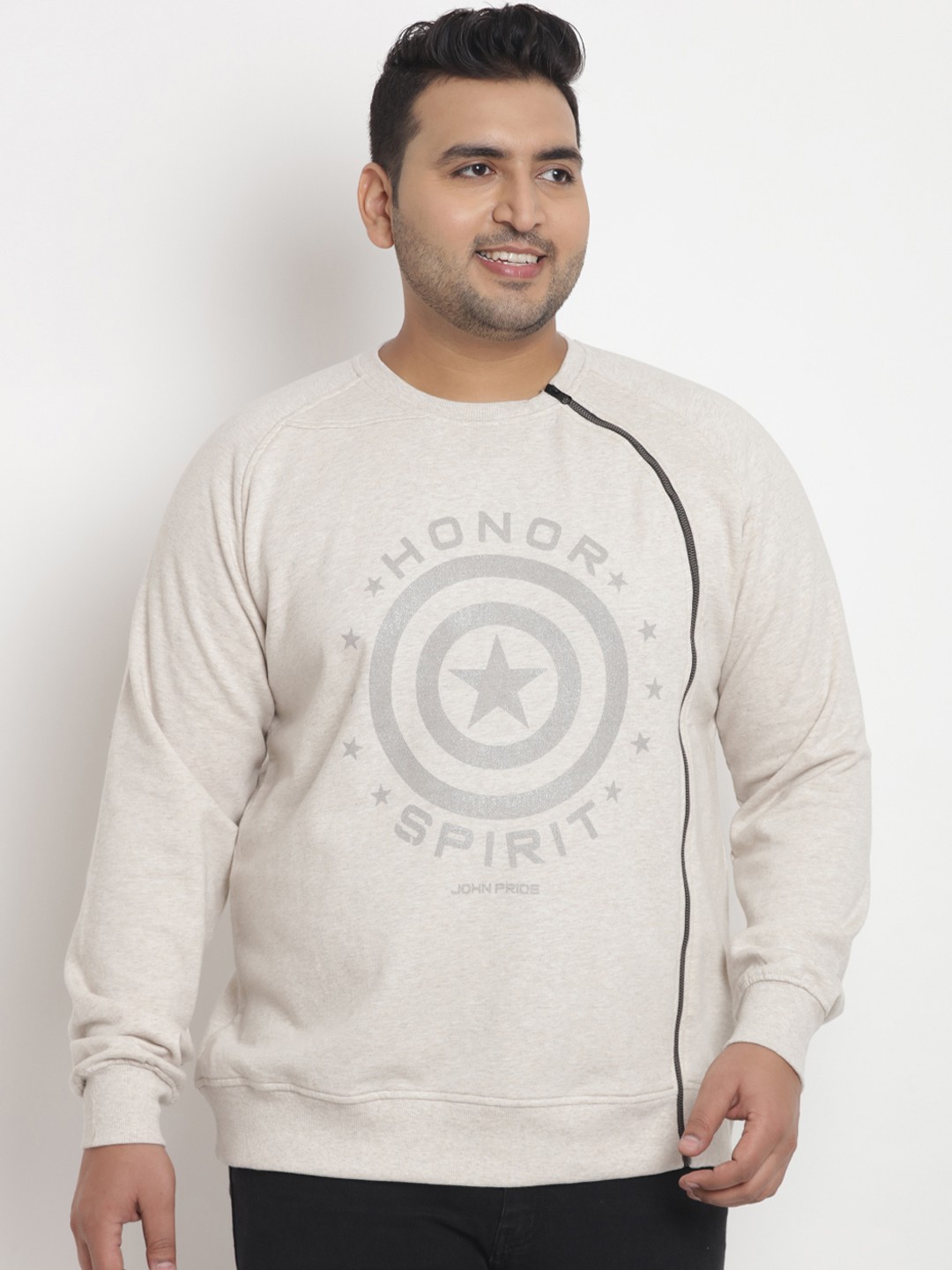 

John Pride Plus Size Men Off-White Printed Sweatshirt