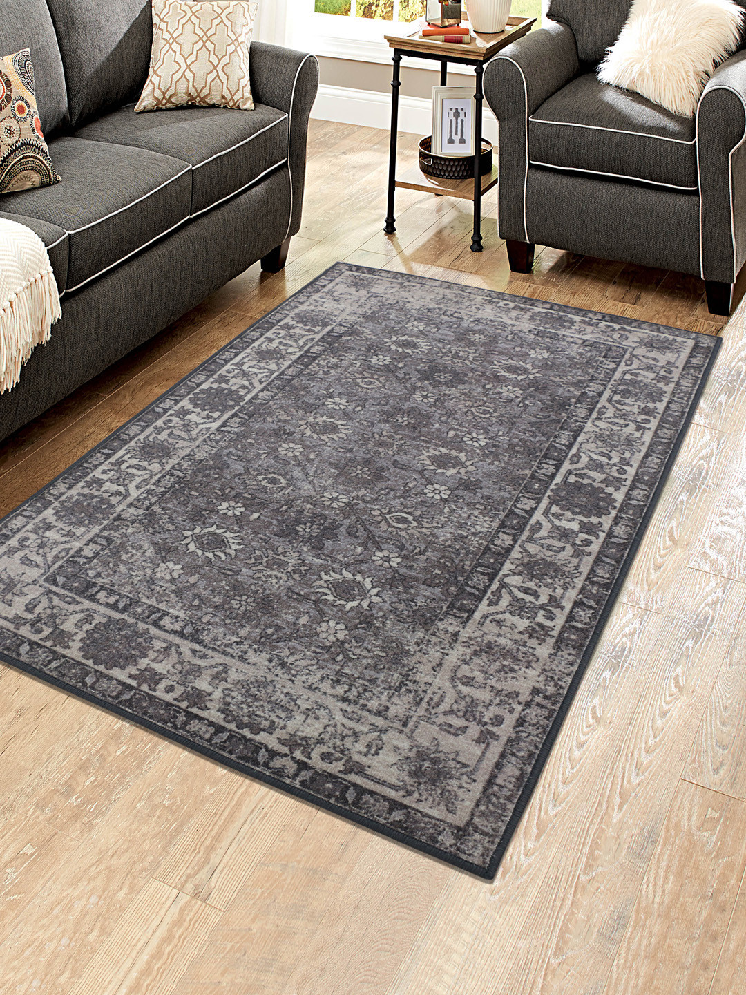 

RUGSMITH Grey & Beige Printed Anti-Skid Carpet