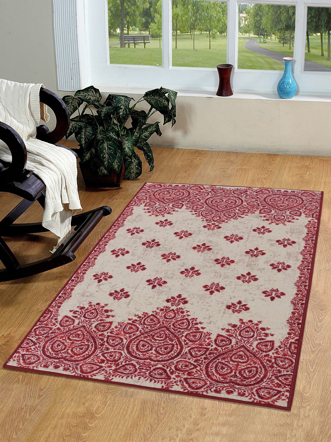 

RUGSMITH Red & Beige Printed Anti-Skid Carpet