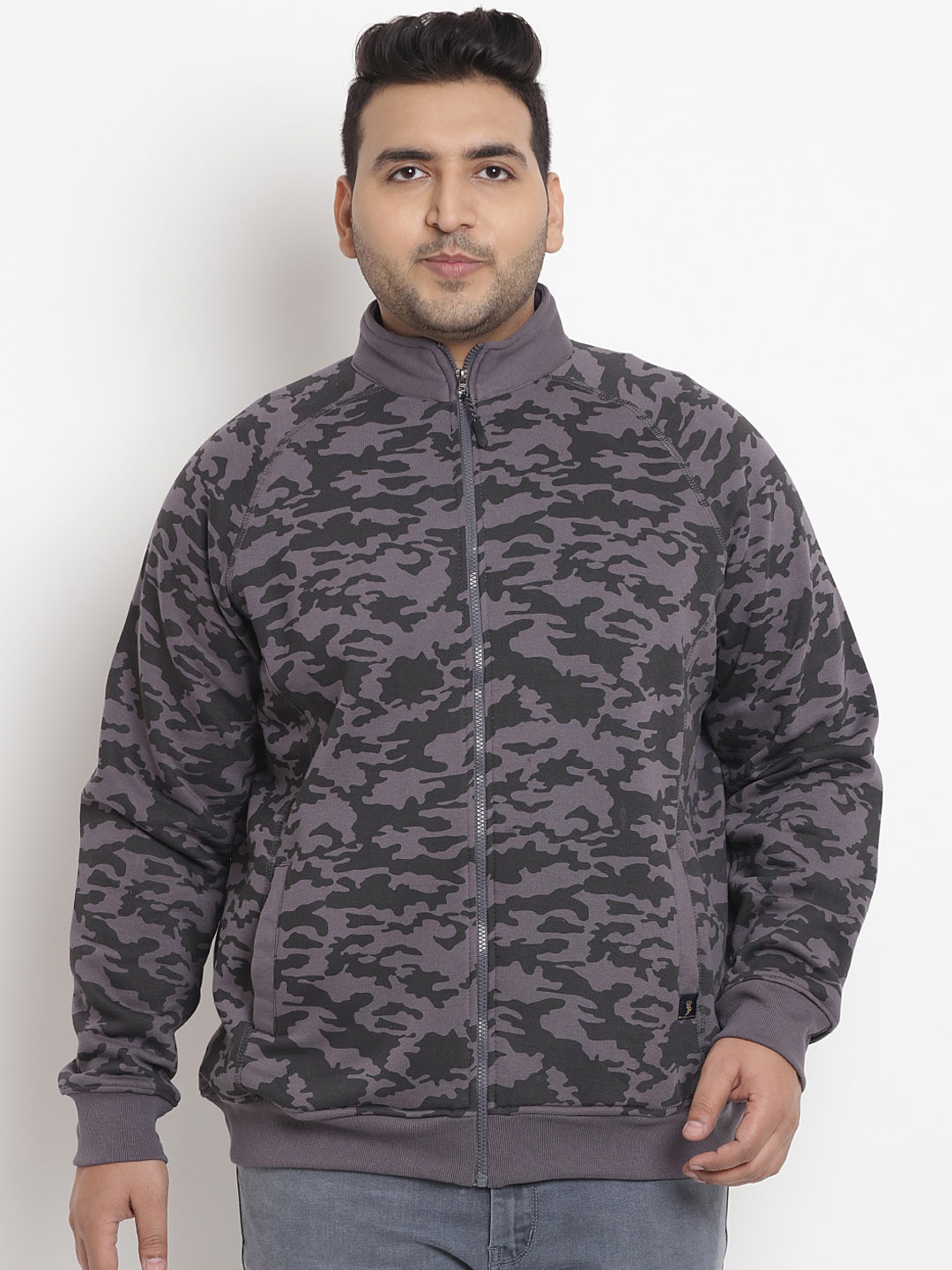 

John Pride Plus Size Men Grey Camouflage Sweatshirt