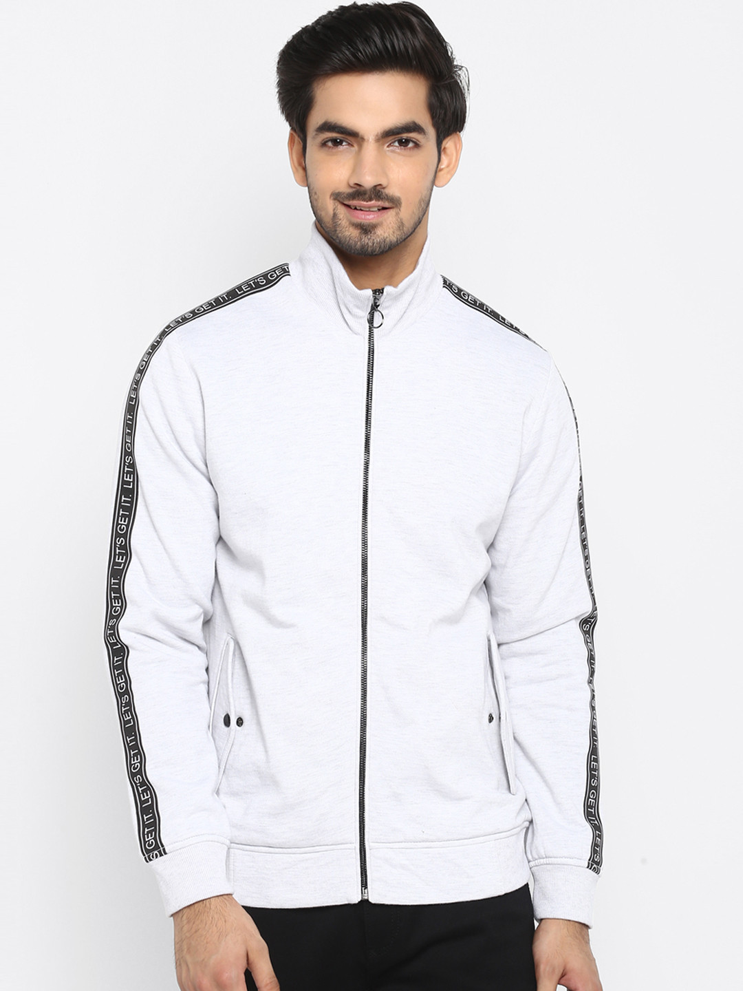 

Mufti Men Off-White Striped Bomber Jacket