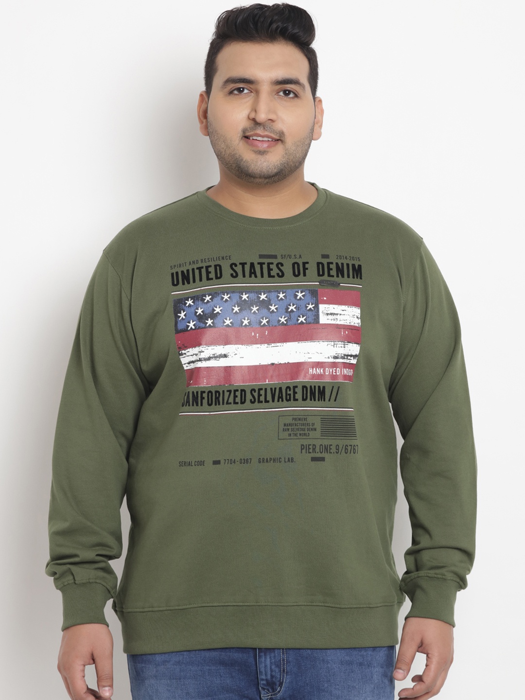 

John Pride Plus Size Men Olive Green Printed Sweatshirt