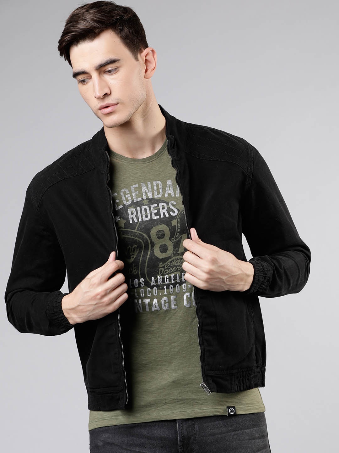 

HIGHLANDER Men Black Solid Bomber Jacket