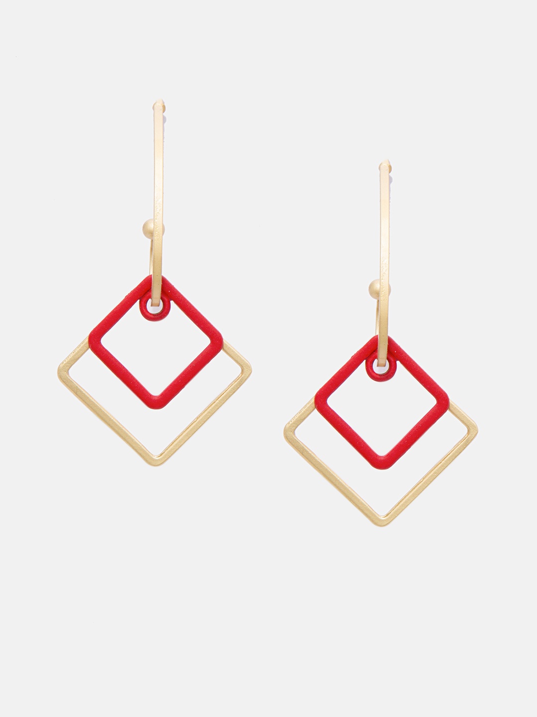 

Mali Fionna Gold-Toned & Red Geometric Drop Earrings