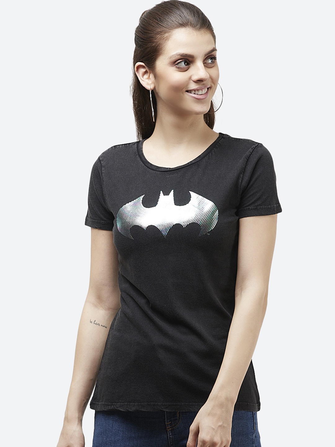 

Free Authority Women Black Batman Printed T-shirt