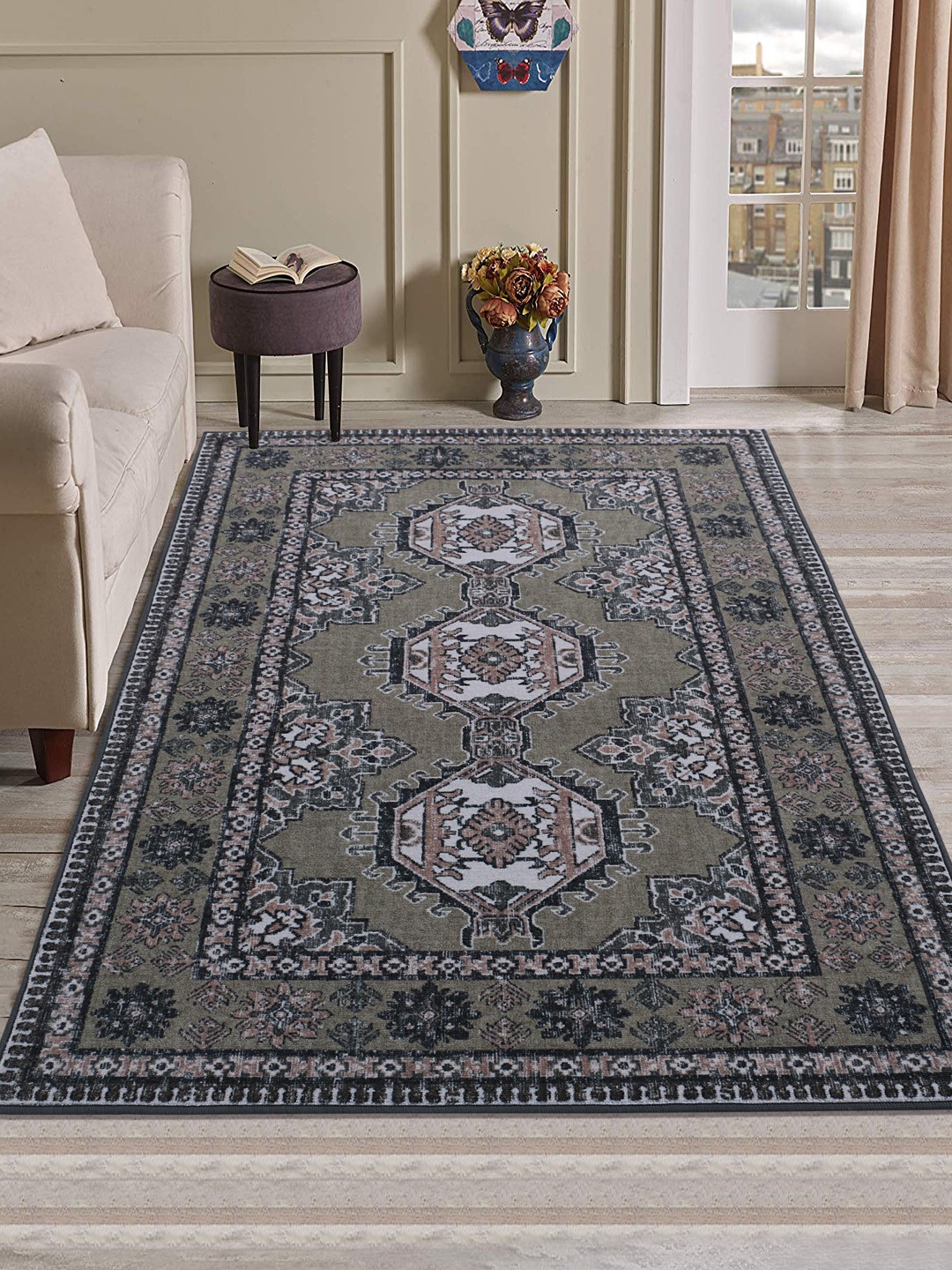 

RUGSMITH Green & Grey Printed Anti-Skid Carpet