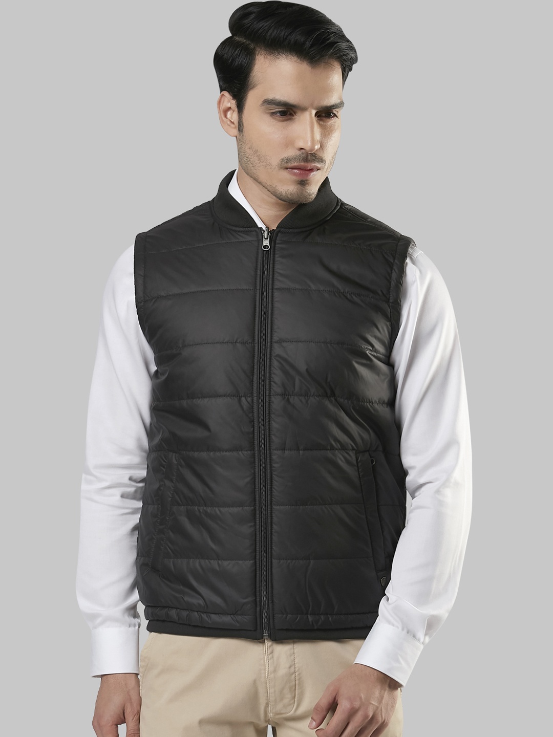 

Raymond Men Black Solid Reversible Padded Jacket