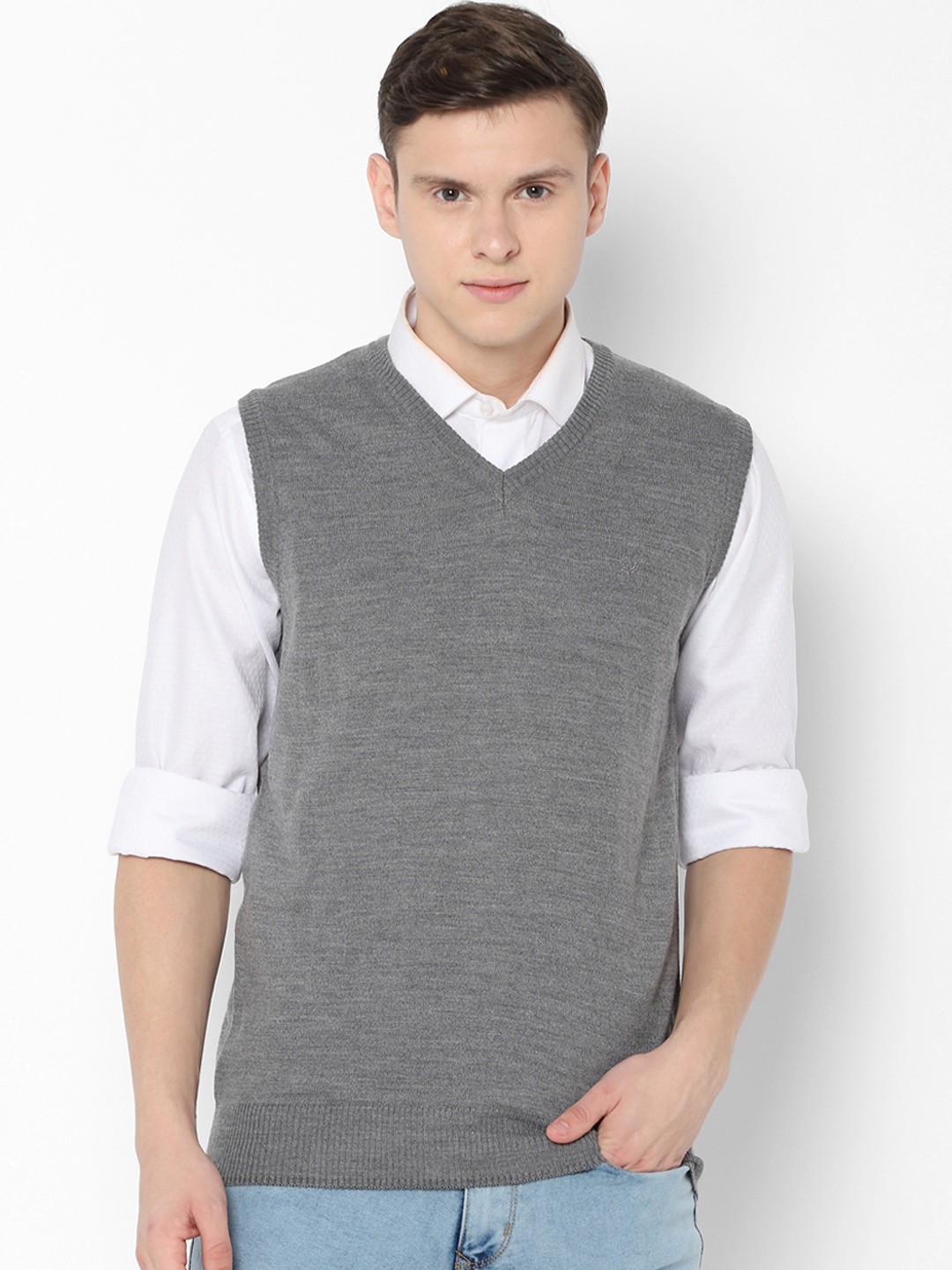 

Allen Solly Men Grey Solid Sweater