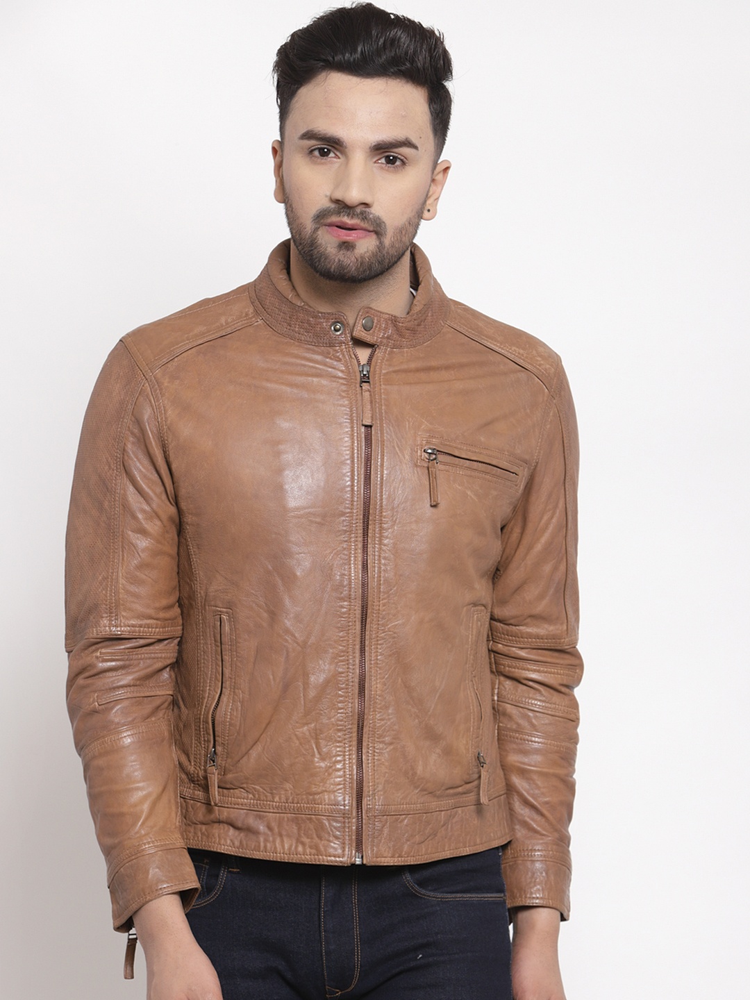 

Teakwood Leathers Men Tan Brown Solid Lightweight Leather Jacket