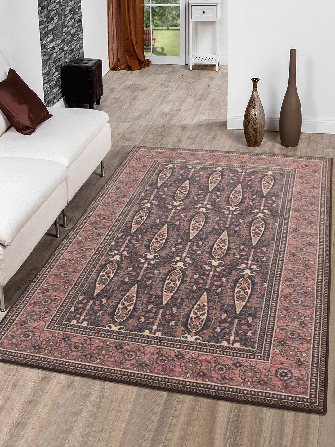 

RUGSMITH Pink & Black Printed Anti-Skid Carpet