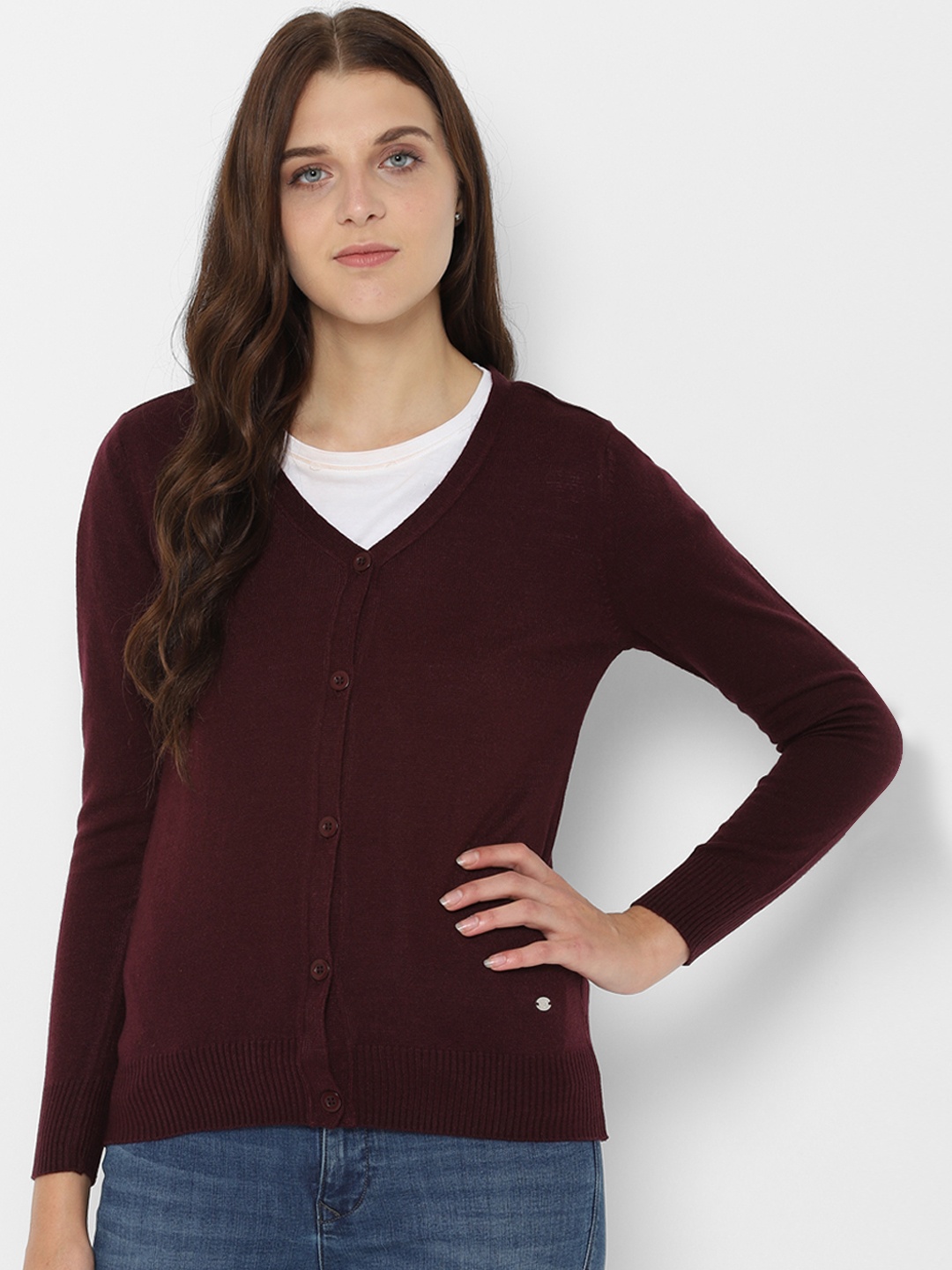 

Allen Solly Women Maroon Solid Cardigan Sweater
