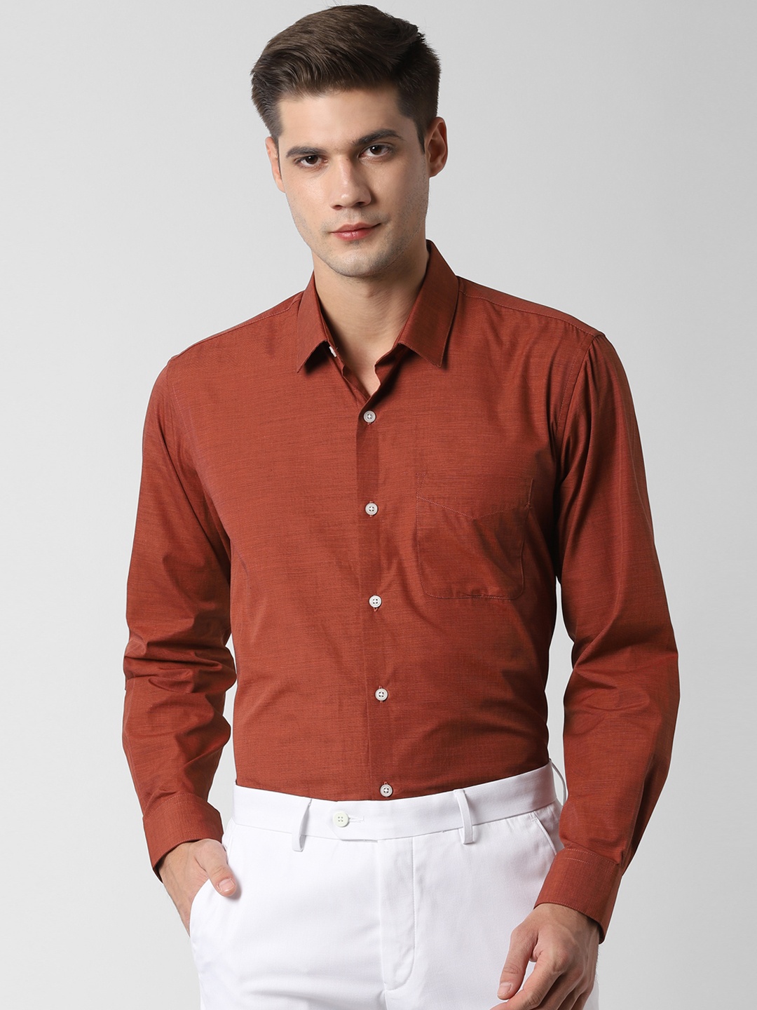 

Peter England Men Rust Brown Solid Regular Fit Formal Shirt