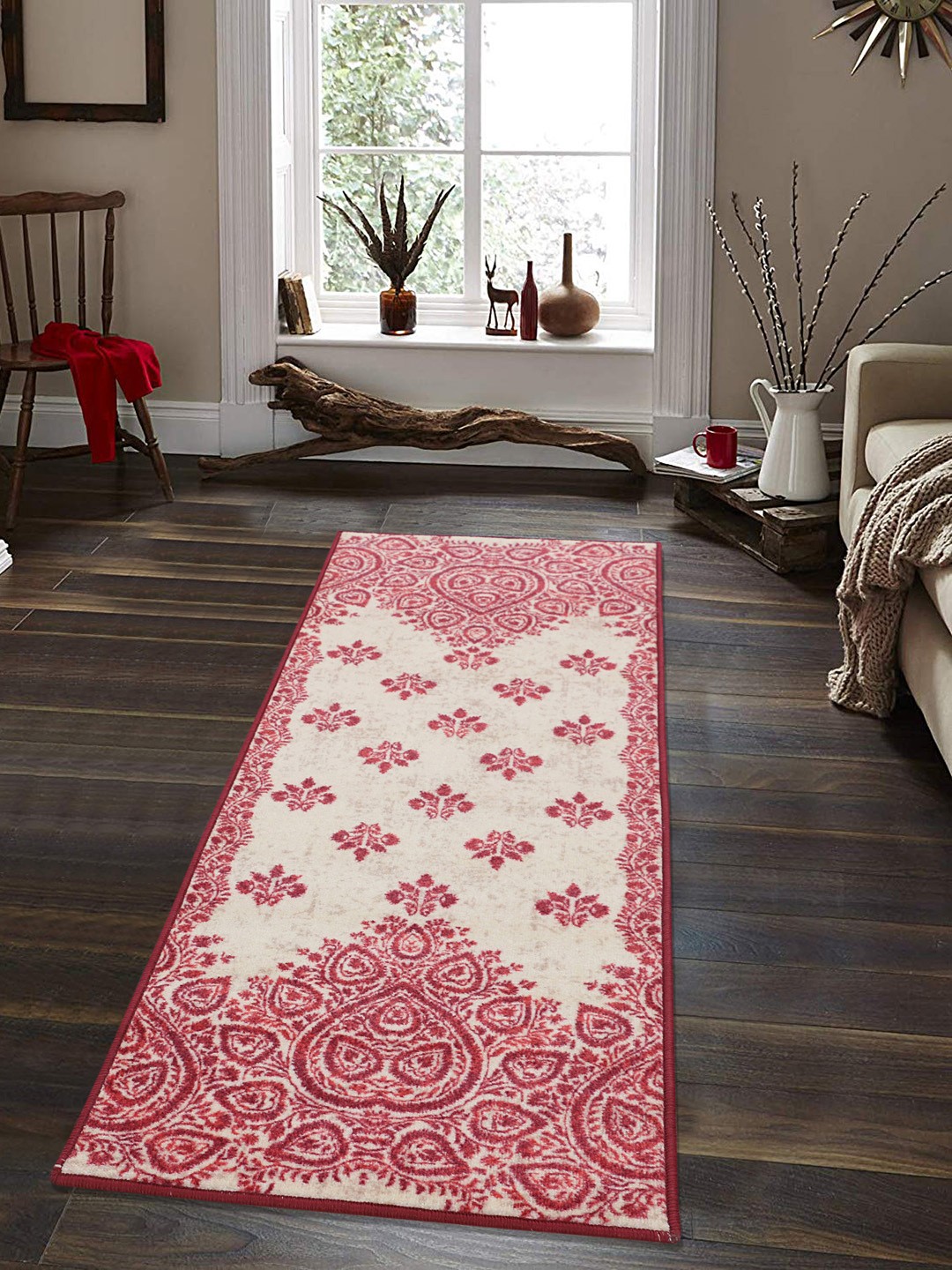 

RUGSMITH Red & Beige Printed Anti-Skid Floor Runner