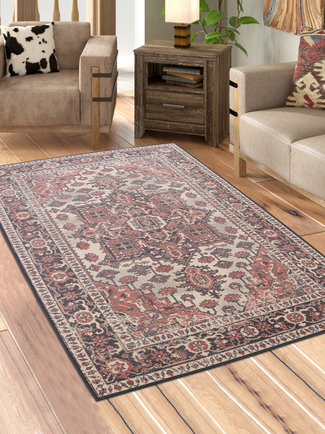 

RUGSMITH Orange & Beige Printed Anti-Skid Carpet