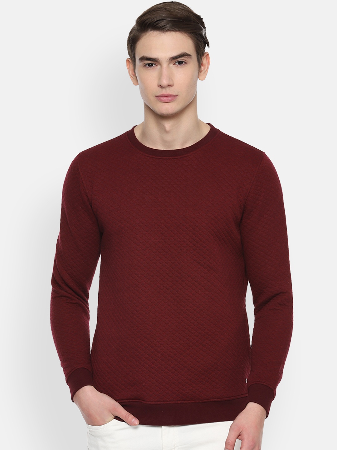 

V Dot Men Maroon Self Design Sweatshirt