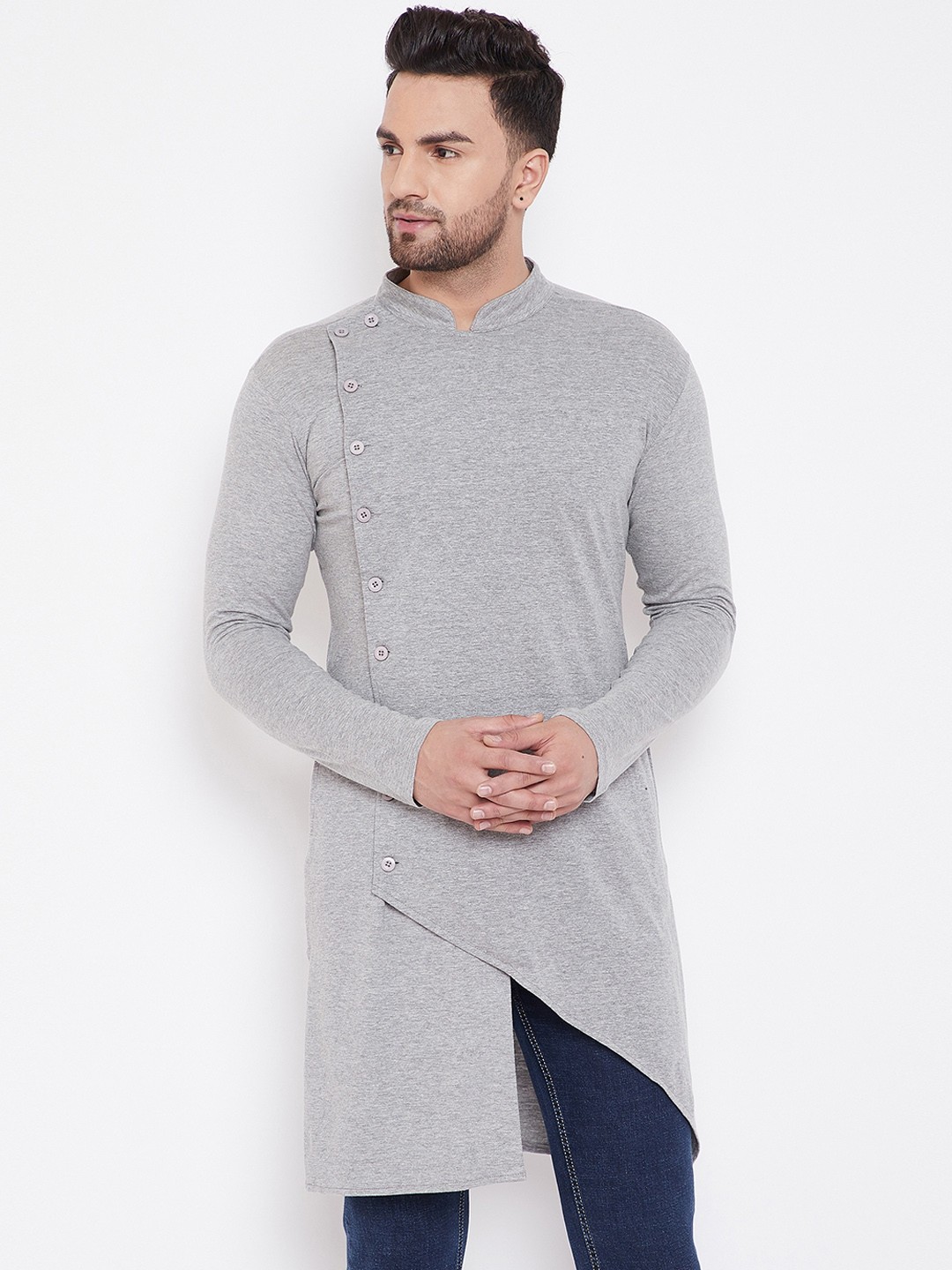 

Hypernation Men Grey Solid Straight Kurta