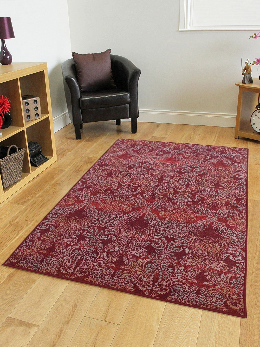 

RUGSMITH Pink & Maroon Printed Anti-Skid Carpet