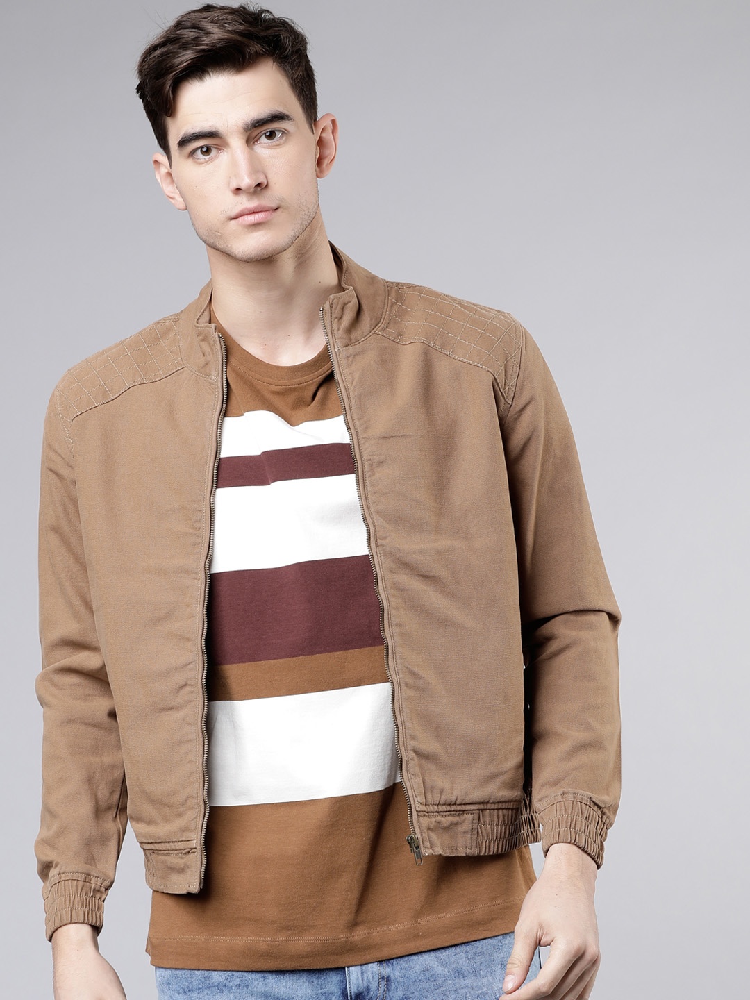 

HIGHLANDER Men Khaki Solid Bomber Jacket