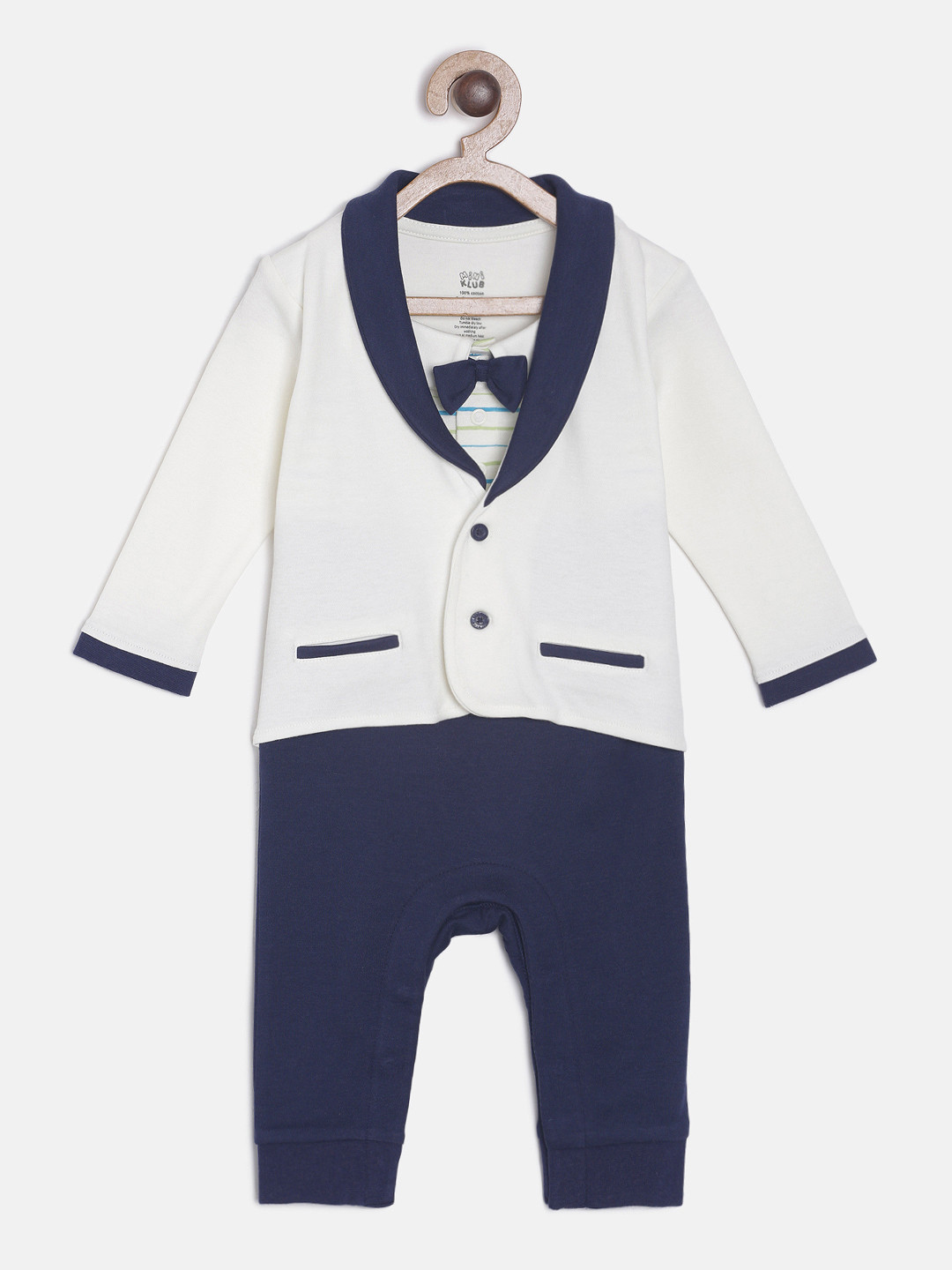 

MINI KLUB Boys Off-White & Blue Solid Romper