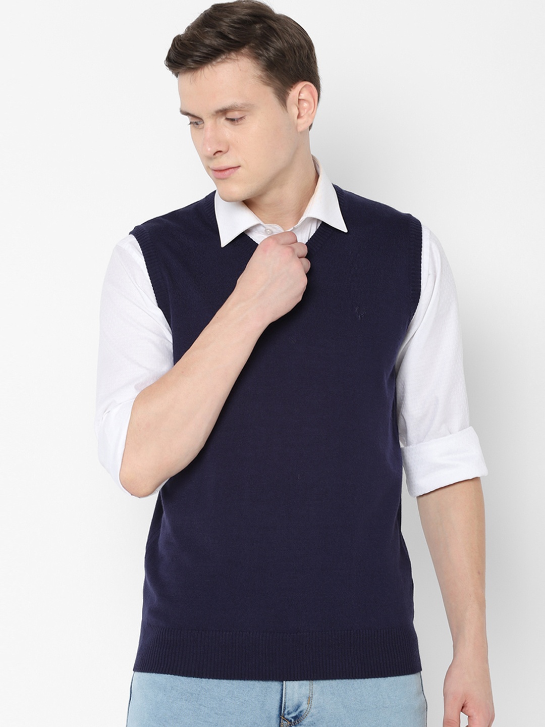 

Allen Solly Men Navy Blue Solid Sweater