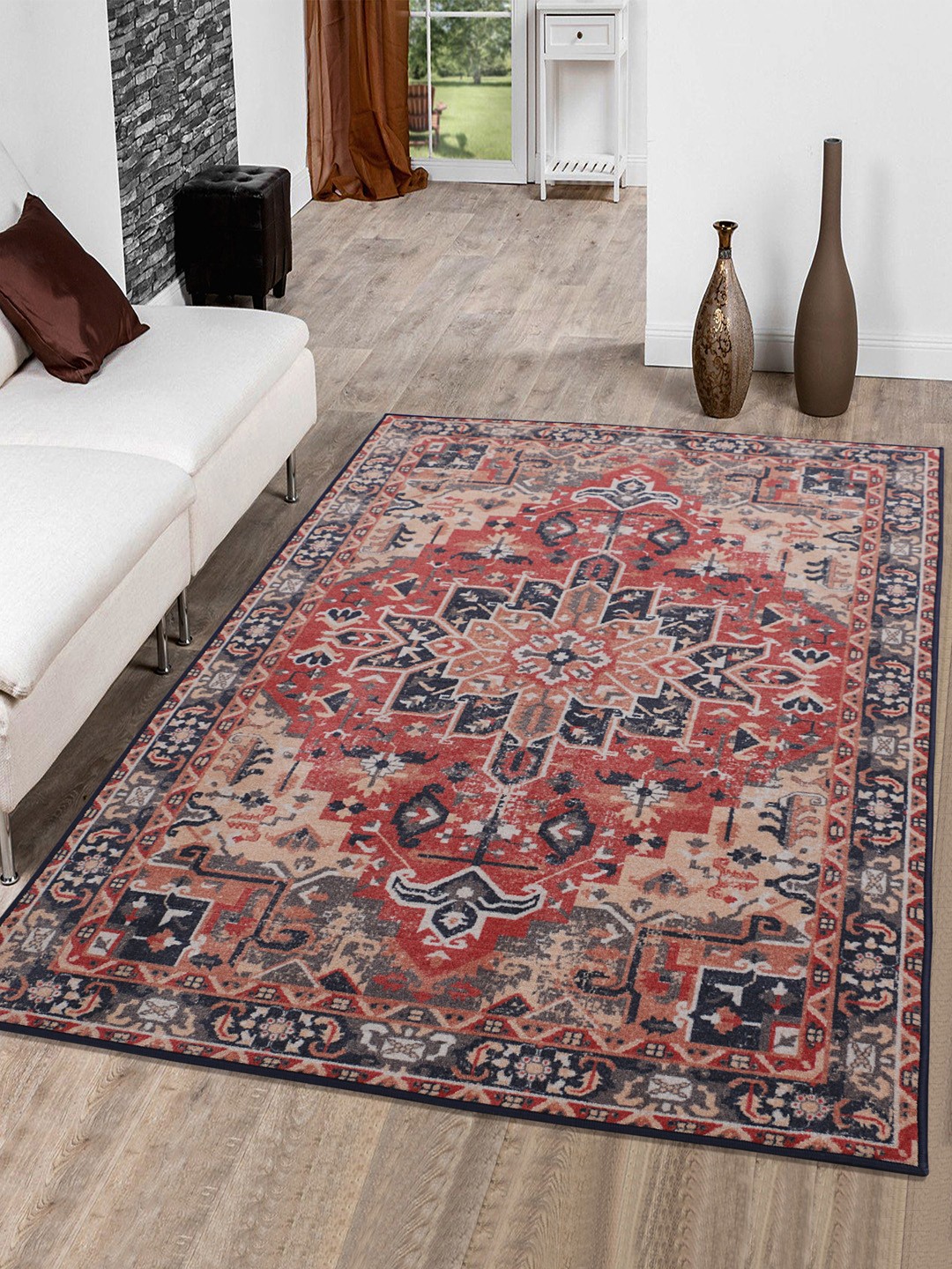 

RUGSMITH Red & Beige Printed Anti-Skid Carpet