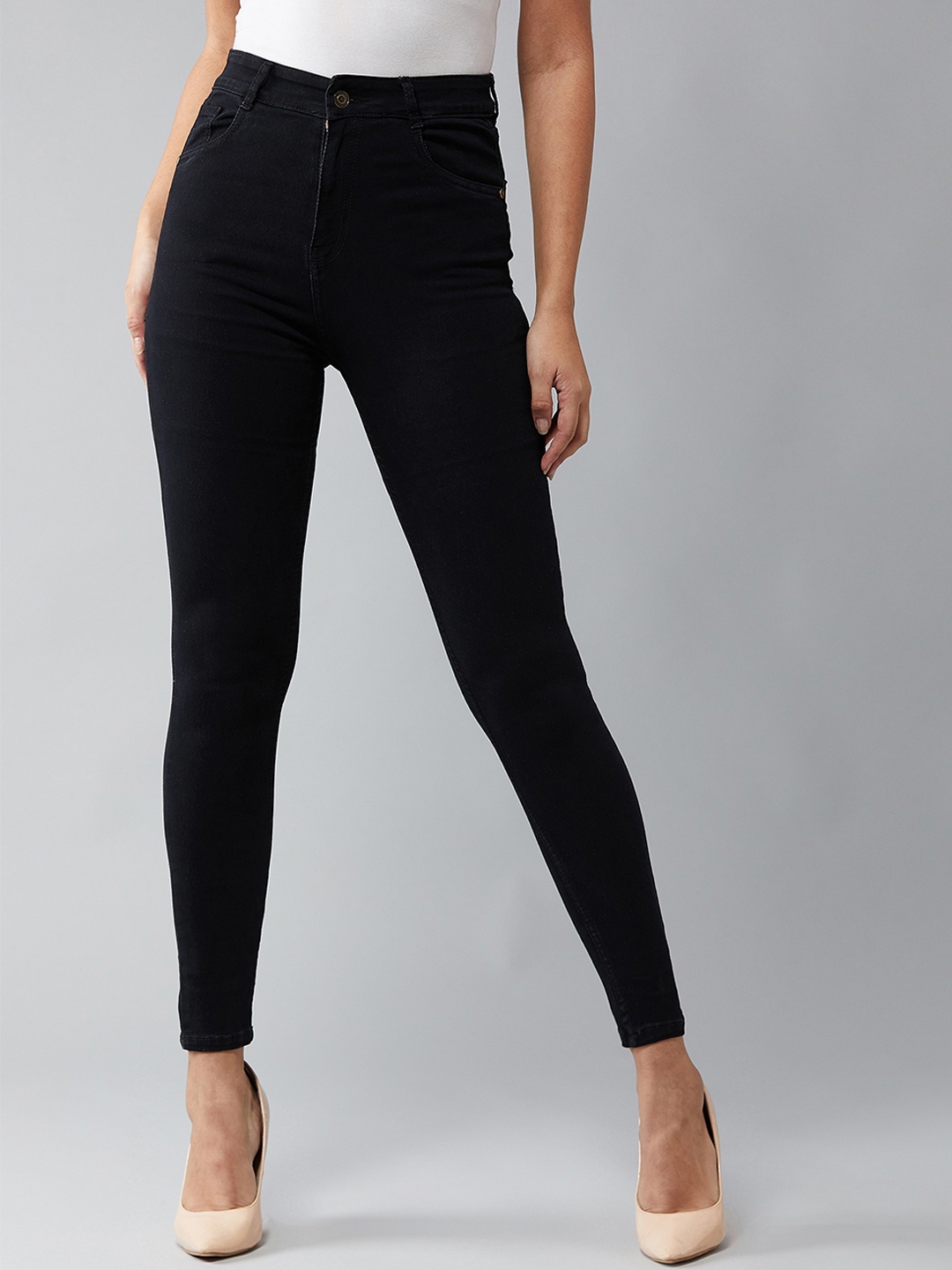 DOLCE CRUDO Women Black Skinny Fit High-Rise Clean Look Stretchable Jeans