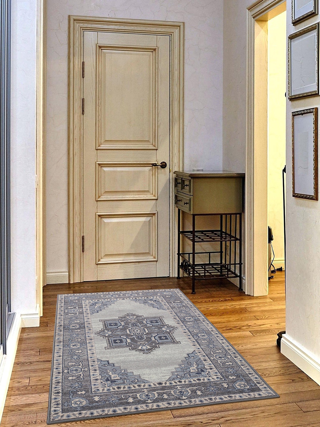

RUGSMITH Grey & Blue Printed Anti-Skid Carpet