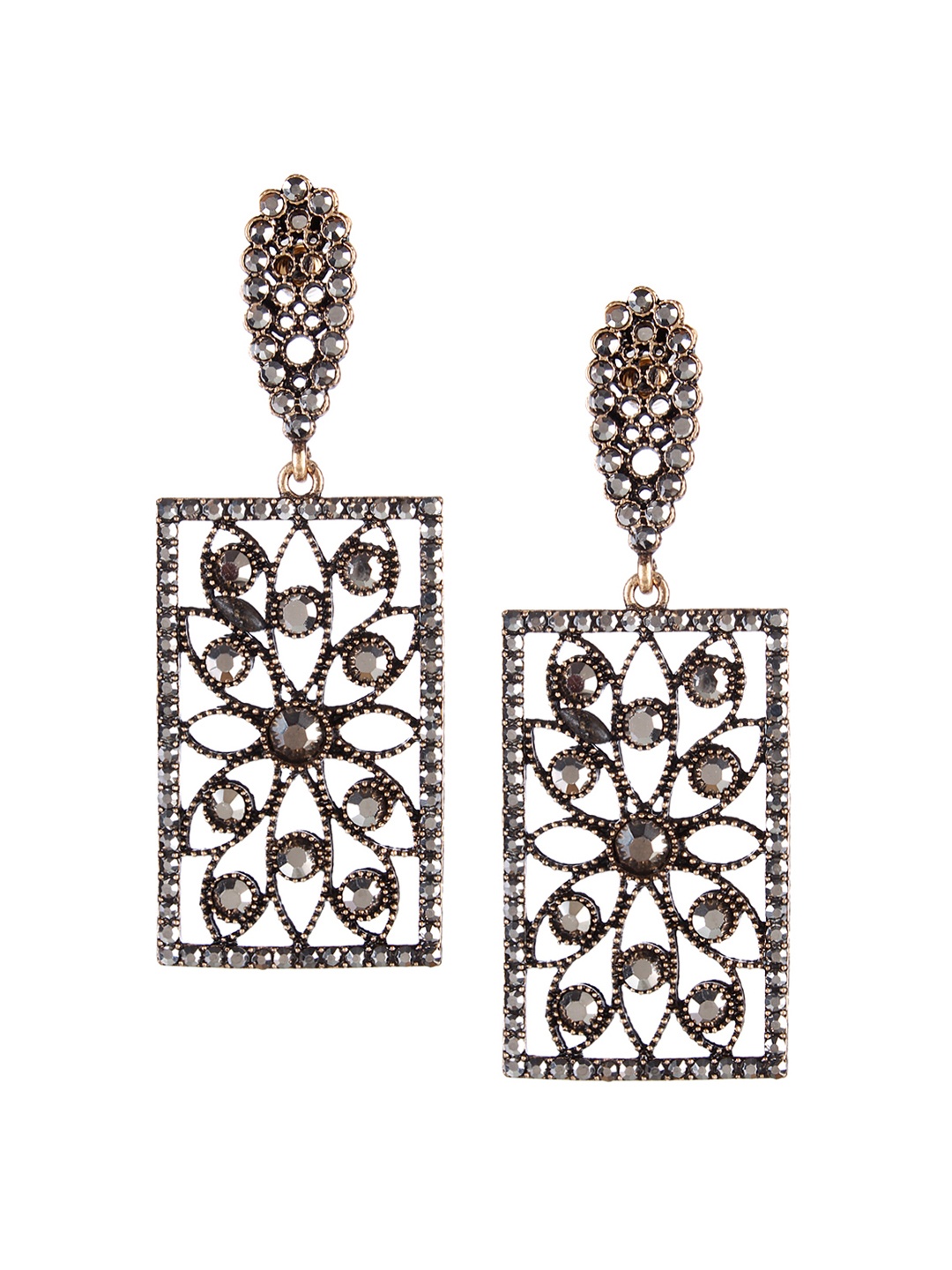 

Mali Fionna Black Stone Studded Geometric Drop Earrings