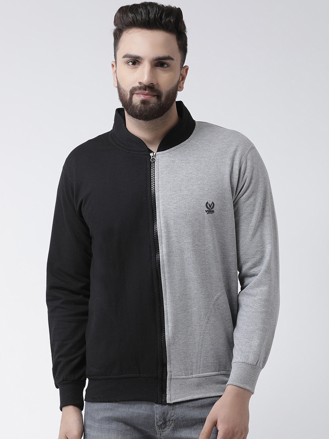 

VIMAL JONNEY Men Grey & Black Colourblocked Sweatshirt