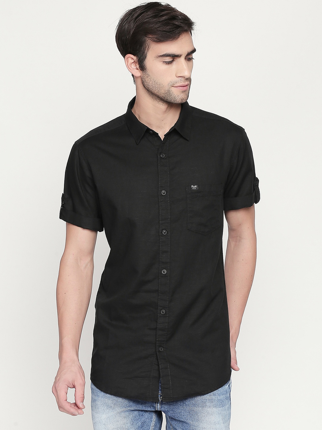 

Mufti Men Black Solid Slim Fit Casual Shirt