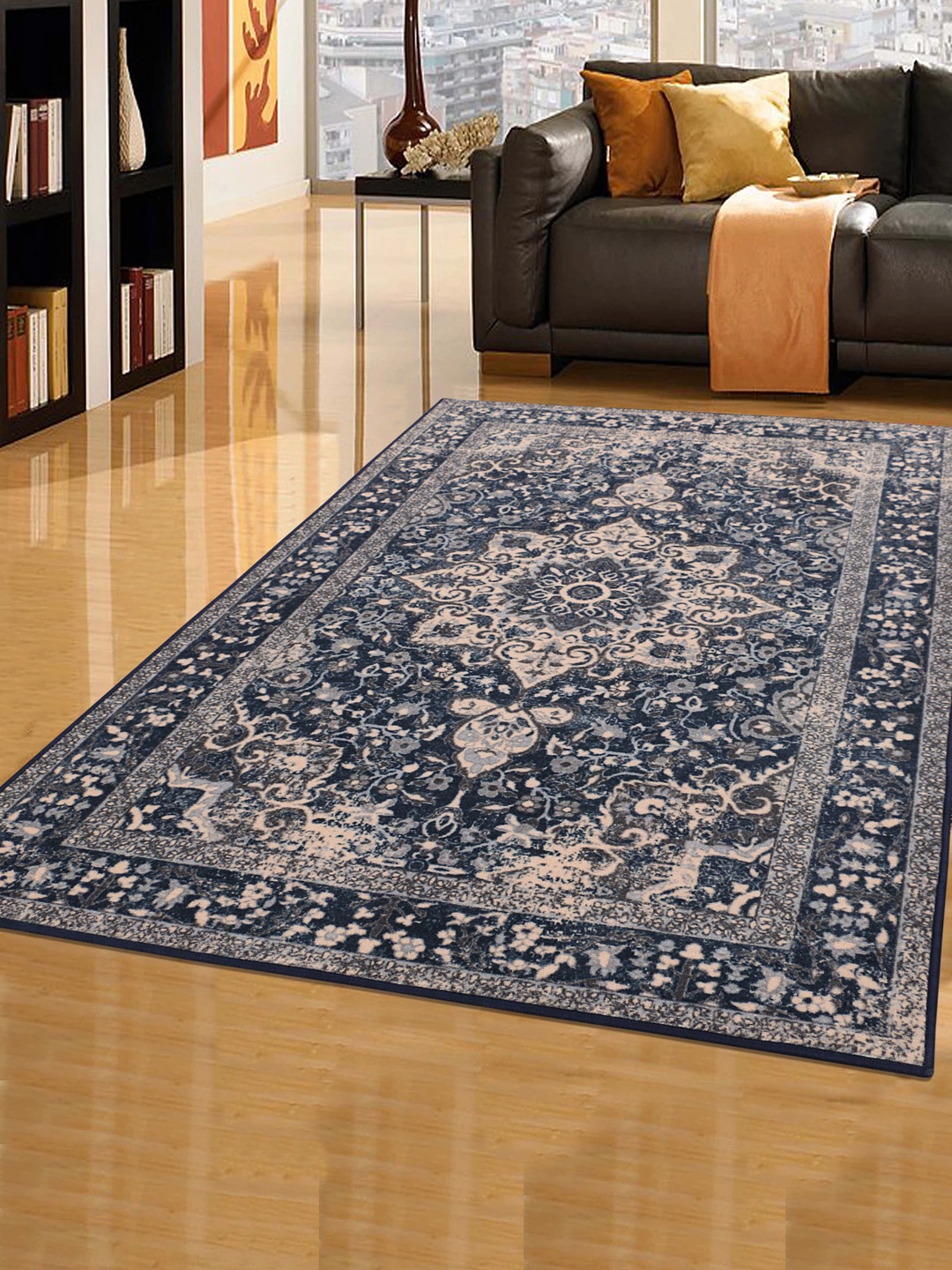 

RUGSMITH Grey & Beige Printed Anti-Skid Carpet