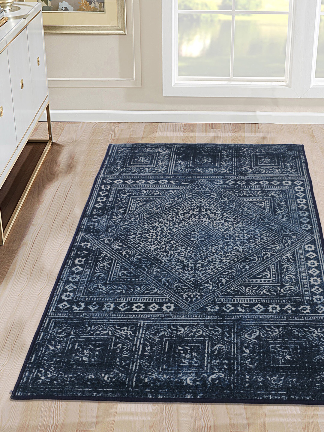 

RUGSMITH Navy Blue Printed Anti-Skid Carpet