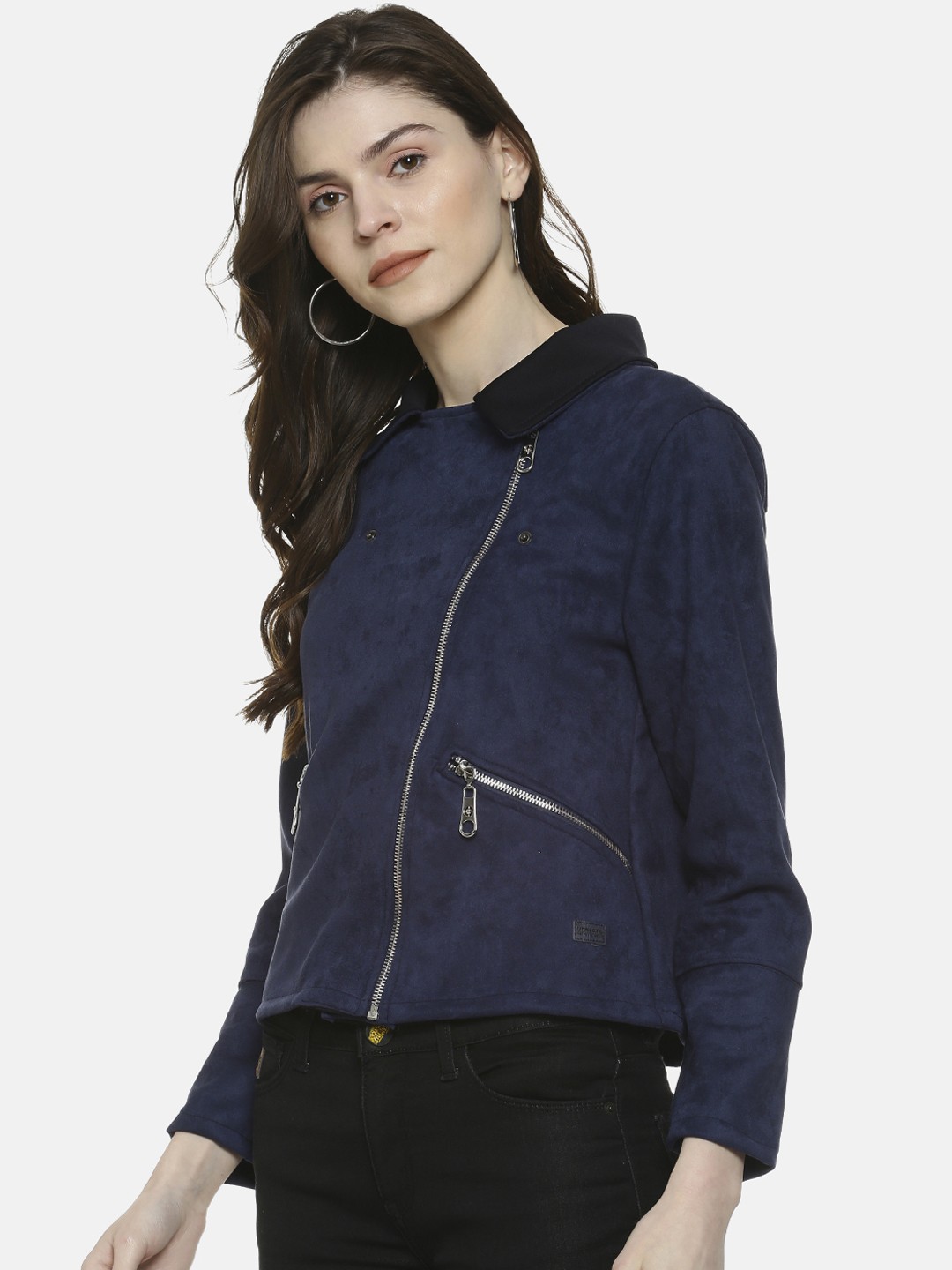 

Campus Sutra Women Navy Blue Solid Windcheater Jacket