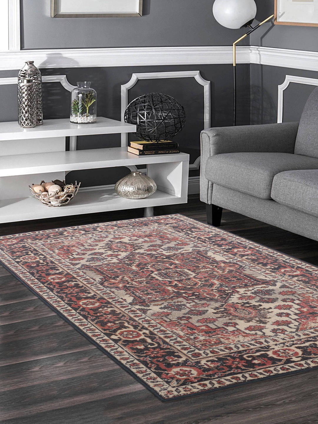 

RUGSMITH Beige & Red Printed Anti-Skid Carpet