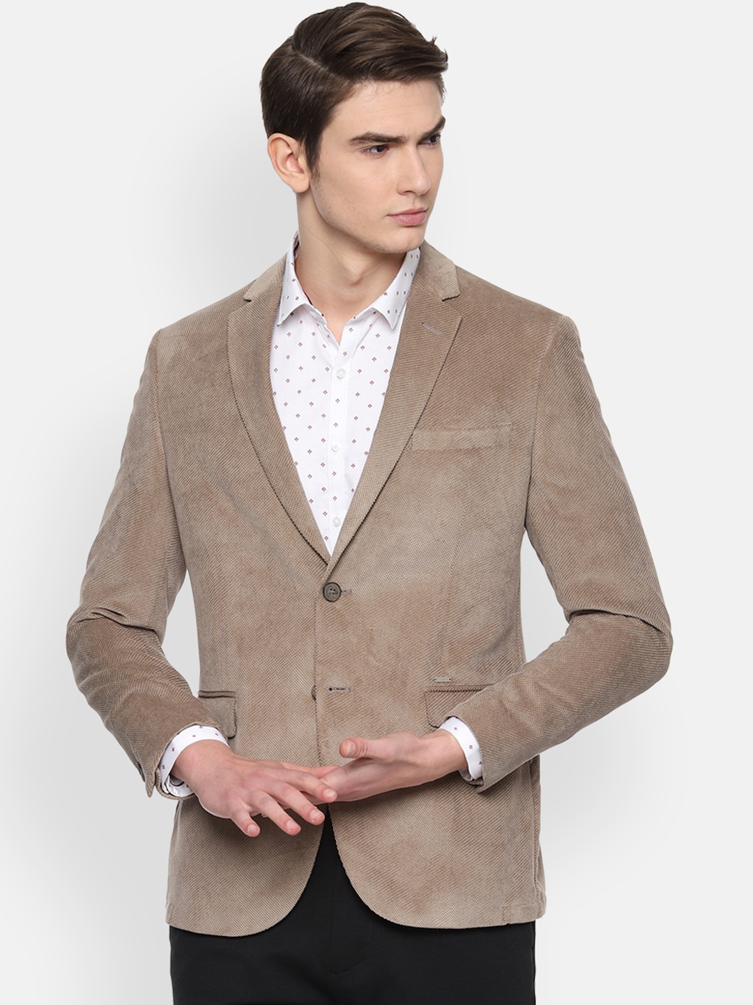 

Van Heusen Sport Men Beige Self-Design Slim-Fit Single-Breasted Blazer
