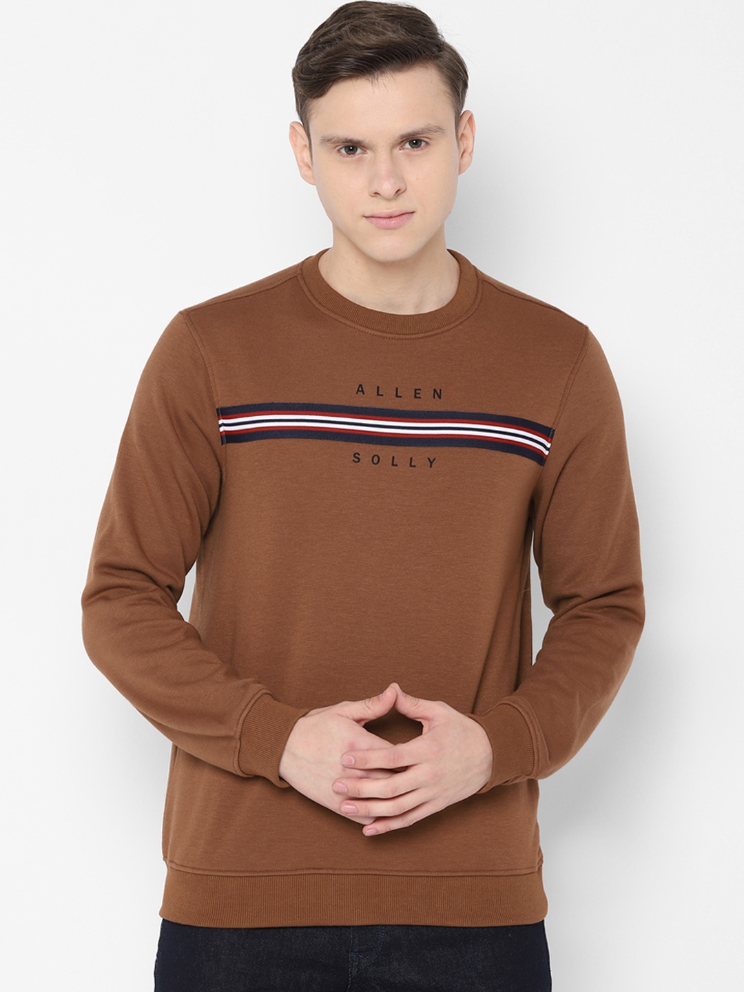

Allen Solly Men Brown & White Striped Sweatshirt