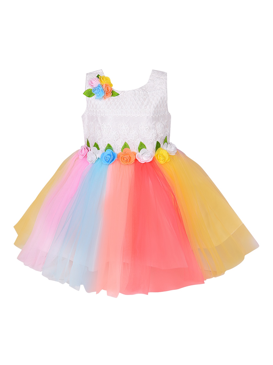 Wish Karo Girls Multicoloured Colourblocked Fit and Flare Dress, Multi